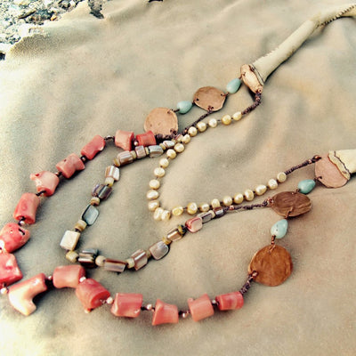 Hand-Stitched Leather 3 Strand Mermaid Necklace