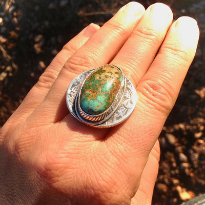 Royston Highgrade Boulder Turquoise and Sterling Silver Ring 9.5